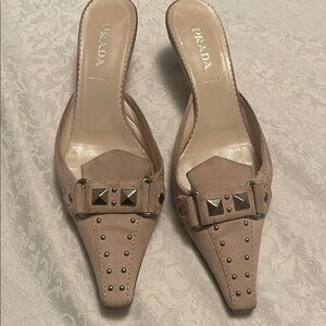 Prada Taupe Studded Slip-On Heels